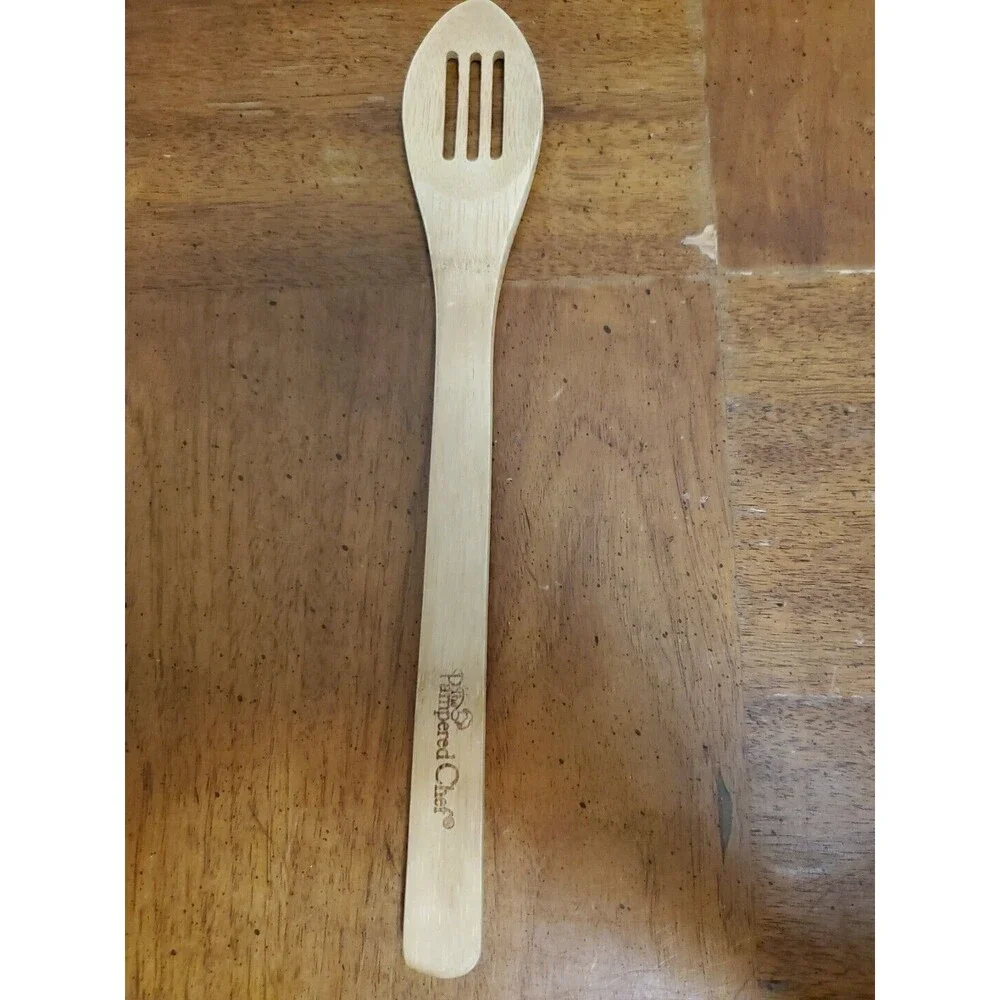 Pampered Chef Slotted Bamboo Wood Wooden Serving Cooking Spoon